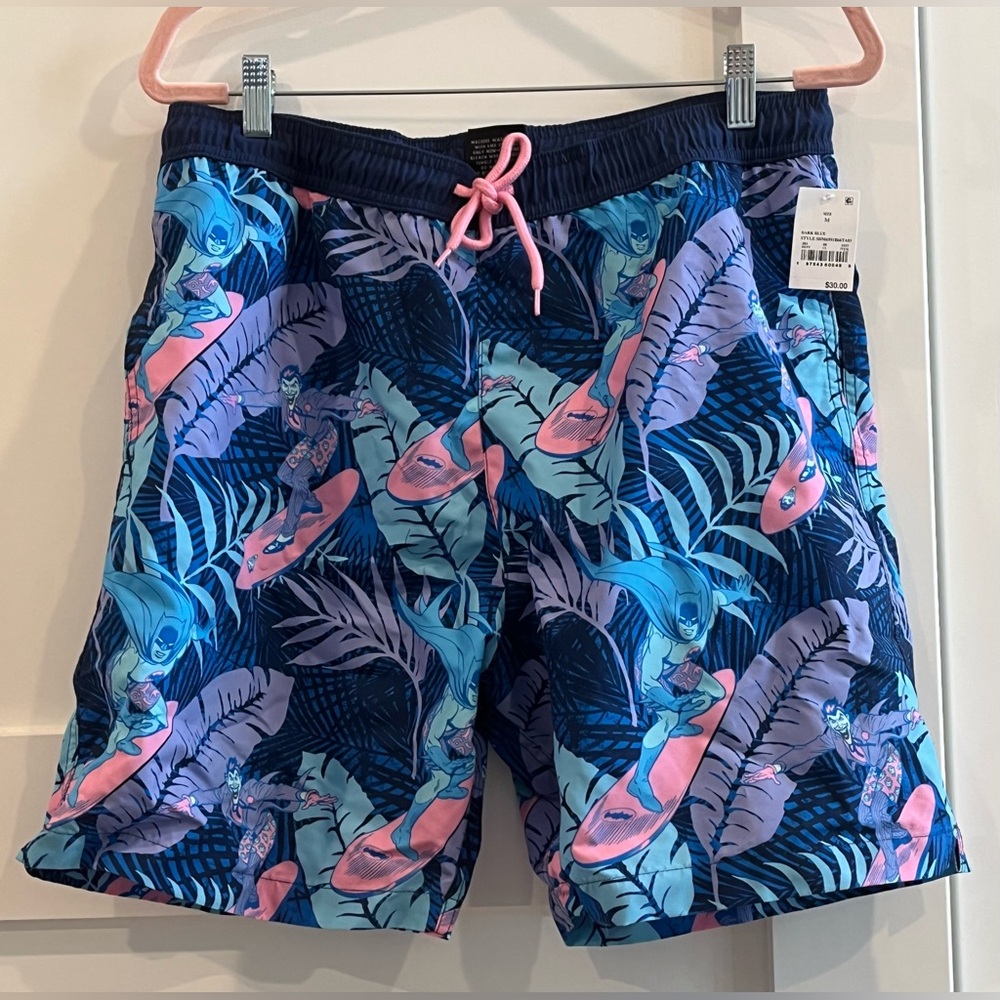 NWT Batman Tropical Pattern Joker Board Shorts 7” Inseam in Blue - Size M